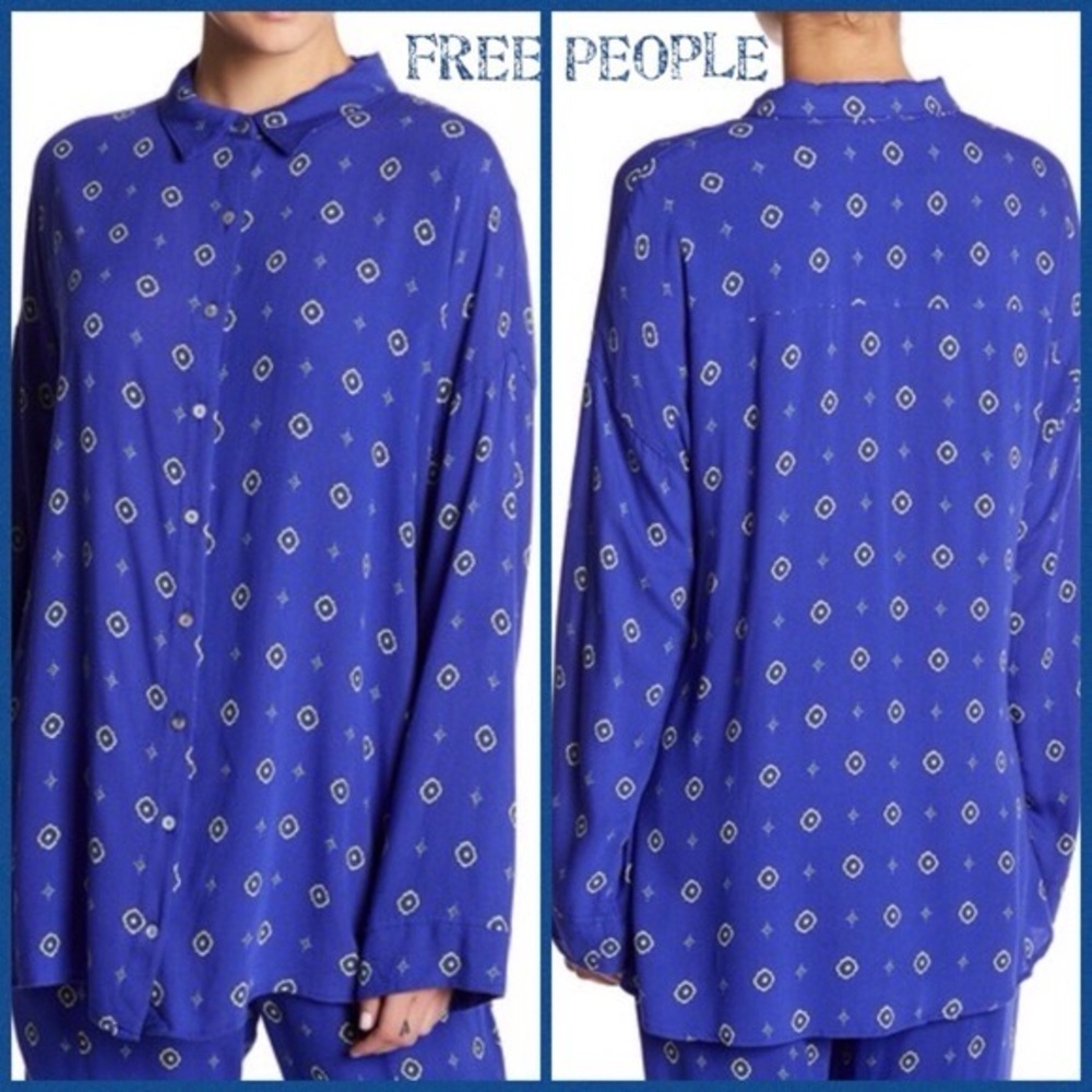 Free People Intimately Blue Oversized Button Down Shirt sz S